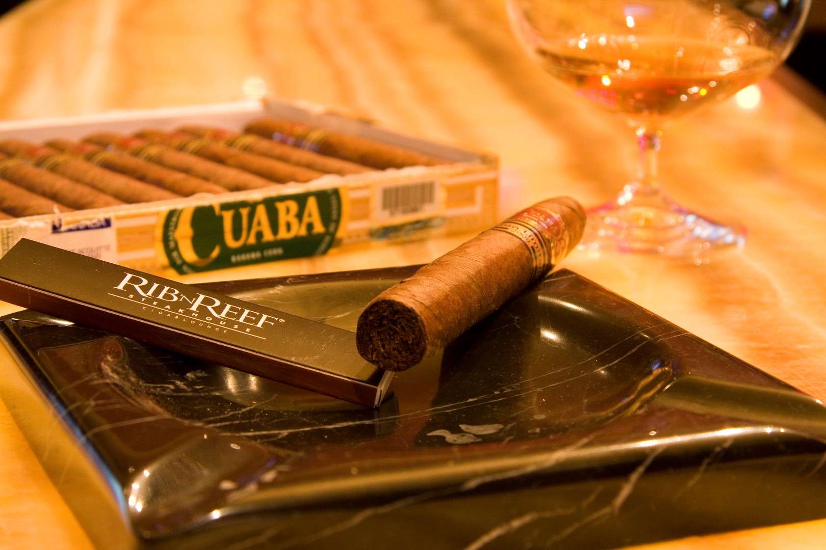 Cigar and cognac at Rib N Reef